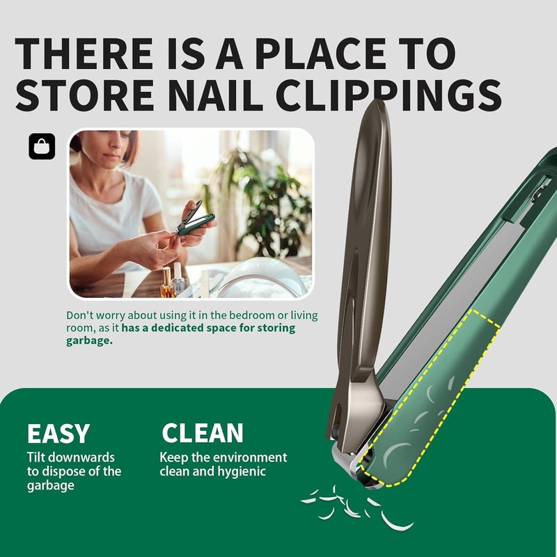 VANWIN Nail Clippers with Catcher, 2-Pack Slanted & Curved Nail Clippers for Ingrown Toenails and Fingernails, Anti-Splash Nail Cutter for Men, Women, Seniors, Heavy-Duty Finger Nail Clippers Adult - Image 5